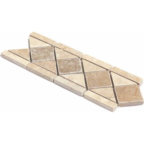 Decoon – Listel travertin mix light/noce 10x29x1 cm – Plaquette de parement pour murs intérieurs – Fixation facile avec filet en nylon – Effet authentique