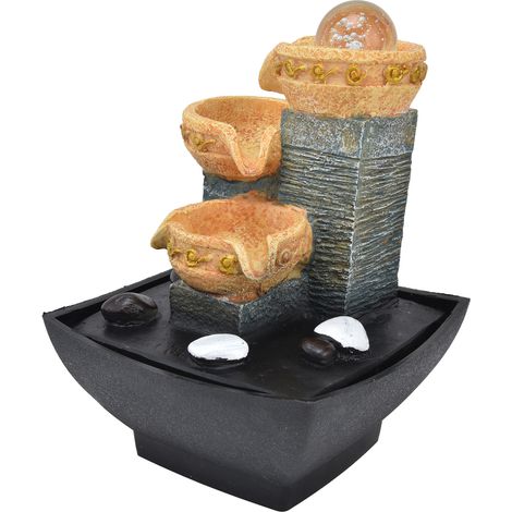 Fontaine de table avec lumière chaude, pompe à eau réglable, silencieuse, cascade d'intérieur, ornement en résine pour la maison, prise européenne AC220-240V