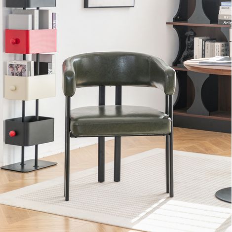 Sedia da pranzo verde in similpelle con braccioli e struttura in metallo,60x54x78cm (1/5)