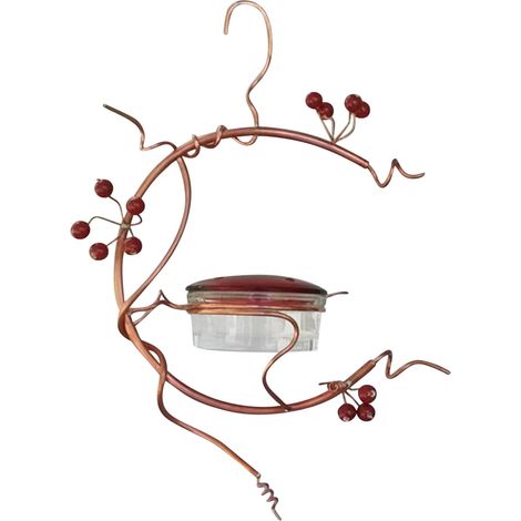 Bird Feeder - Hummingbird Feeder - Red Berries Design - Copper Coil Base - PVC Construction - Outdoor Garden Use - 1 Piece (1/5)