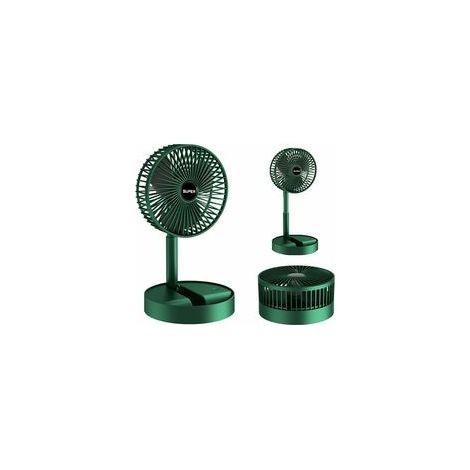 Ventilateur de table pliable USB 3 vitesses – Batterie 2000mAh – Angle réglable 180° – Pour bureau, maison, camping – 17 cm Vert (1/5)