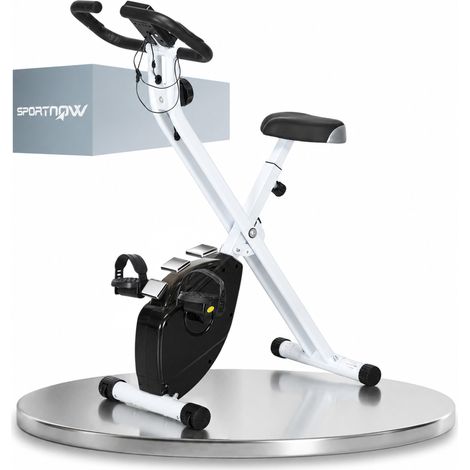 SPORTNOW bicicleta estática plegable con 8 niveles resistencia magnética, monitor lcd, asiento ajustable, sensor ritmo, soporte teléfono y ruedas (1/5)