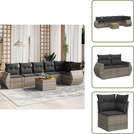 7-tlg. Garten-Sofagarnitur mit Kissen Grau Poly Rattan - Gartenmöbel - Sofagarnitur - Outdoor Möbel - Lounge Set - Rattan Gartenmöbel (1/5)