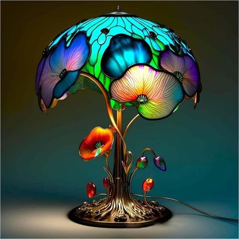 Vintage-Tischleuchte aus getöntem Glas – Dekorative Nachttischlampe – Pilzförmige Glas-Tischleuchte für eine verträumte Atmosphäre (H)