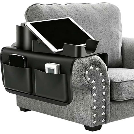 Plateau d'accoudoir de canapé avec porte-gobelet, support de rangement en silicone pour canapé, pouvant contenir une télécommande, un téléphone portable ou une tablette. (1/5)