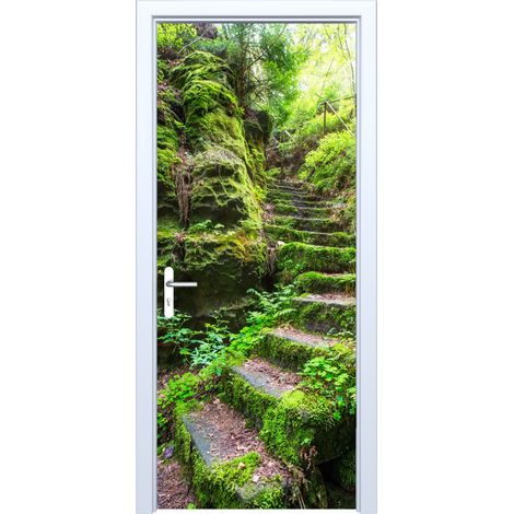 Adhesivo de tela para puerta con escaleras de piedra entre plantas 696PD