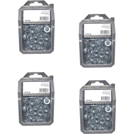 4 Coques de 100 Ecrous Hexagonaux HU M6 mm - 4032 - 8 - Zingué blanc - D-Work