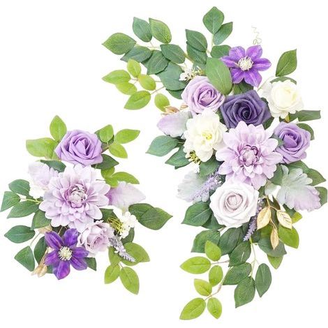 Ensemble de fleurs artificielles pour arche de mariage - Roses artificielles - Feuilles d'eucalyptus - Guirlande décorative avec roses pivoines - Guirlande de fleurs artificielles avec rubans (F) (1/5)