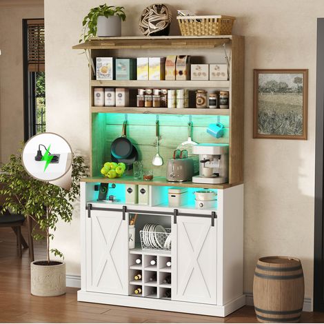 Mueble alto de cocina 191 cm con LED RGB, enchufe, puerta abatible, ganchos y botellero (1/5)