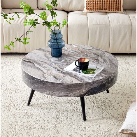 table basse ronde 70 cm effet marbre gris MDF OKMYHOME (1/5)