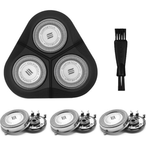 Lot de 3 têtes de rasoir rotatives de rechange compatibles avec le rasoir Philips série 3000, lames en acier inoxydable pour une utilisation sur peau sèche ou humide. (1/5)