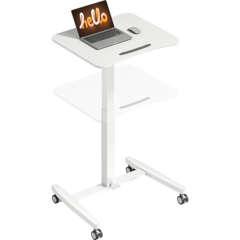 Bureau assis-debout réglable en hauteur, bureau à roulettes avec plateau inclinable, butée de sécurité, blanc (1/5)