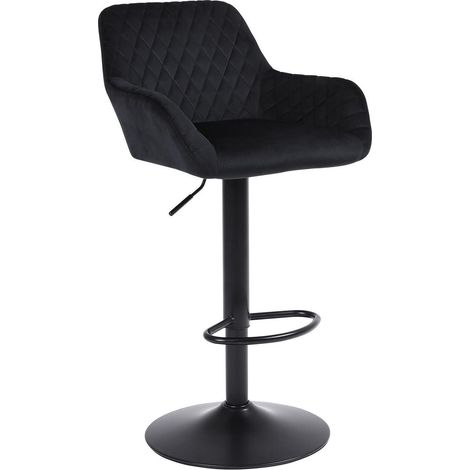 Barhocker mit Rückenlehne, höhenverstellbar, drehbar, Samt, Schwarz, 1er Set (1/5)