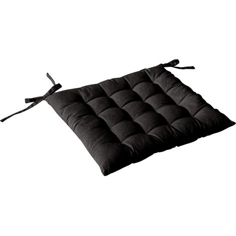 Galette chaise piquée noire 40x40 cm coton nouettes, collection Panama