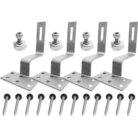 Set of 4 tile roof solar brackets with roof hooks, nails and mounting blocks for roof, wall and exterior roof mounting (1/5)
