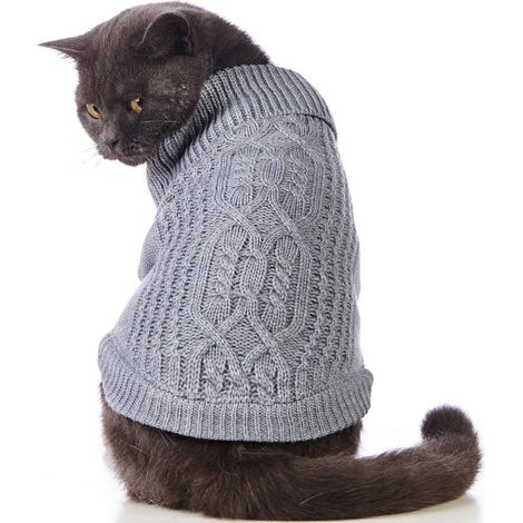 Pull Pour Chien - Tricot Câblé Gris - Protection Contre Le Froid - Col Haut Sans Manches - Taille S ou M (1/5)
