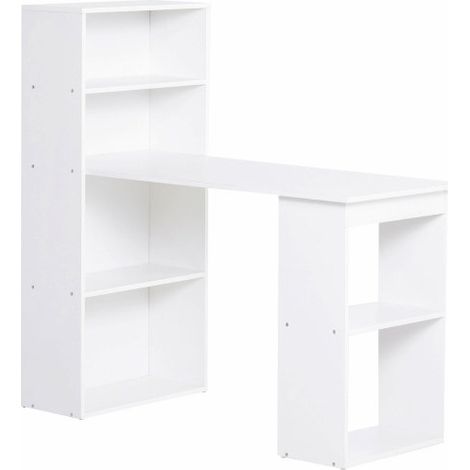 120cm Wooden Computer Desk with 6-Tier Bookshelf,Stylish Home Office Workstation for Laptop and Study,White Finish