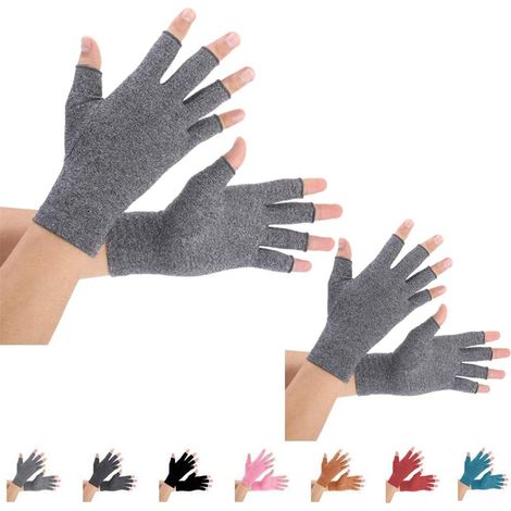 2 paires Gants d'Arthrites Compresse des Gants, Soulage les Douleurs Polyarthrite Rhumatoïde,Arthrose,Syndrome de Canal(L, Gris) (1/5)