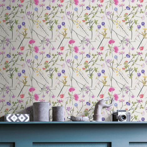 Papier peint fleurs stylisées colorées Tapisserie fleurs Fleuri vintage Papier peint intissé embossé Idéal pour chambre (1/5)