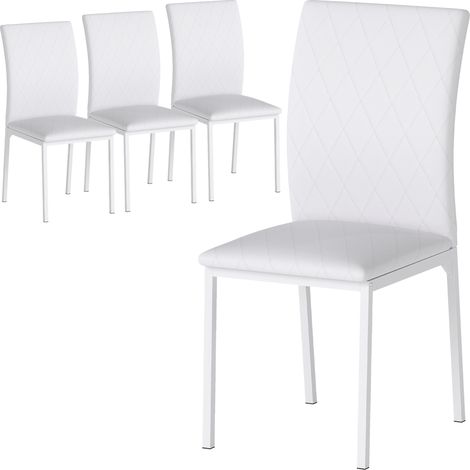 Lot de 4 chaises de salle à manger, chaises de cuisine, capitonnage rhombique et pieds en métal, 41x50x91cm, blanc (1/5)