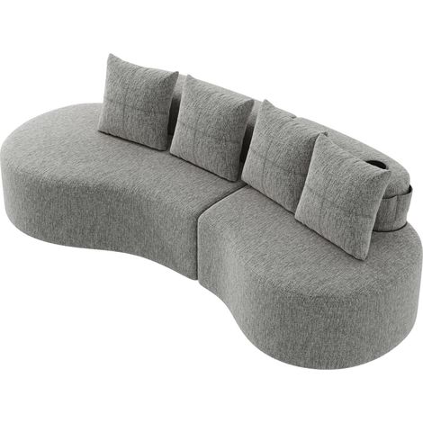 CHICFURN Divano 4 posti 240x109x63 cm in lino grigio chiaro, portabicchieri e tasche (1/5)