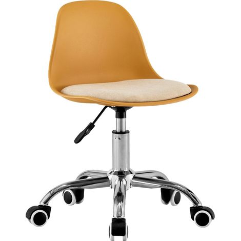 Chaise de bureau enfant à roulettes ajustable piètement chromé moutarde - Manel (1/5)