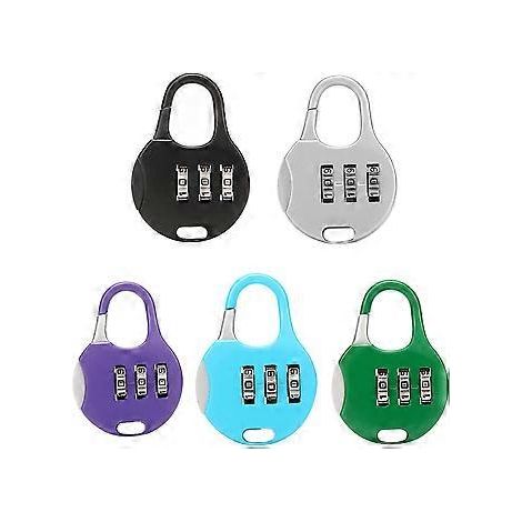 5er-Pack Reise-Kombinationsschloss, farbenfrohes Kombinationsschloss, 3-stelliges, zurücksetzbares Mini-Kombinationsschloss, für Koffer oder Rucksäcke (5 Farben) (1/5)