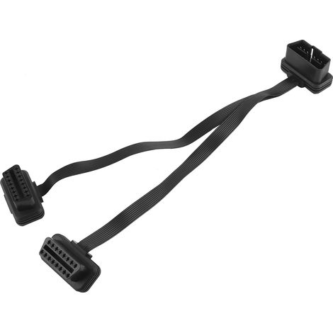 16-poliges OBD-Verlängerungskabel, gerader Stecker auf zwei gerade Buchsen, Y-Splitter-Adapterstecker, OBD2-Winkel, Flachkabel, 0,3 Meter (1/5)