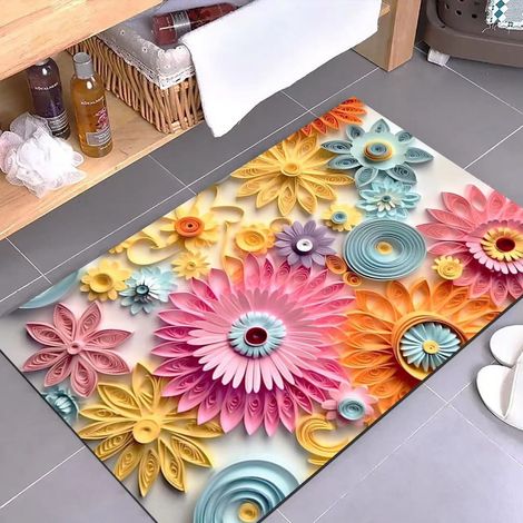 Tapis de bain antidérapant en diatomite – Tapis absorbant rapide et anti-odeur pour salle de bain, paillasson design peinture à l’huile (40 x 60 cm), résistant à la saleté et à l’usure – Modèle multic