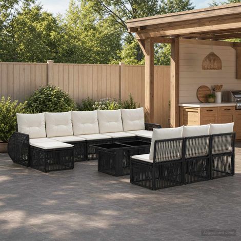 vidaXL Set Divano da Giardino 11 pz Nero e Bianco Crema polyrattan (1/5)
