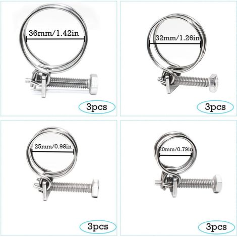 Abrazaderas de manguera ajustables de doble línea, paquete de 12 piezas, abrazaderas de manguera de acero inoxidable, abrazaderas metálicas, Geschikt voor 20mm 25mm 32mm 36mm tubing. (1/3)