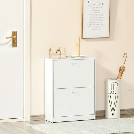 Armoire à Chaussures Meuble à Chaussures dimensions 60x24x80 centimètres 2 Portes abattantes Blanc
