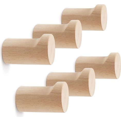 Juego de 6 ganchos de pared de madera natural, ganchos rústicos hechos a mano para abrigos y sombreros, resistentes, para colgar toallas u otros accesorios de entrada. (1/5)