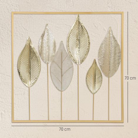 Décoration murale en métal moderne, sculpture murale en métal en forme de feuille, 70 x 70 cm, doré (1/5)