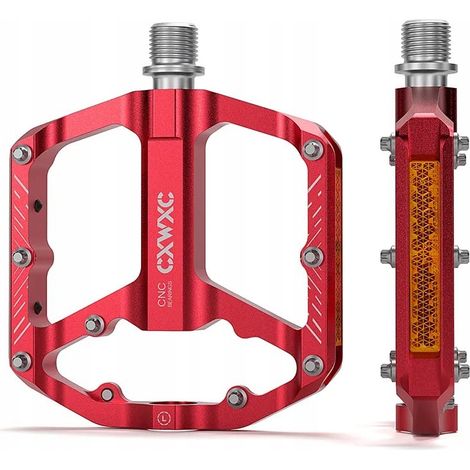 Pedali per bicicletta CXWXC in alluminio rosso riflettente con piattaforma lavorata a macchina. (1/5)