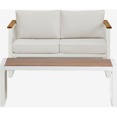 Ensemble canapé de jardin 2 places et table basse Lipov en aluminium et bois d'acacia 110x55cm SKLUM Blanc Gardenia
