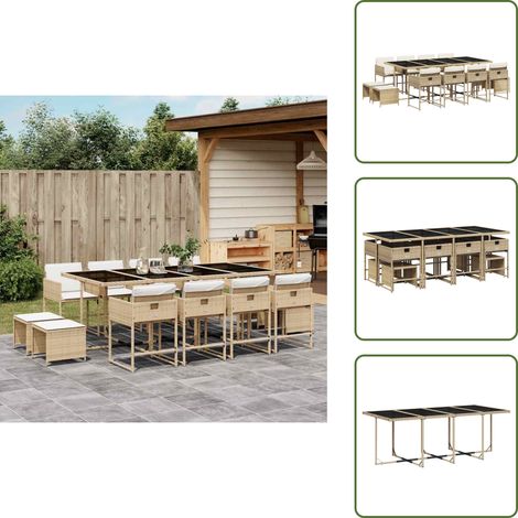 13-tlg. Garten-Essgruppe mit Kissen Beige Poly Rattan - Garten Essgruppe - Garten Essgruppen - Outdoor Essgruppe - Terrasse Essgruppe (1/5)