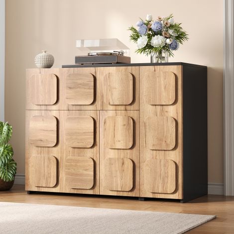Buffet en bois avec portes, buffet modulaire offrant un grand espace de rangement, commode de salon avec tiroirs et compartiments ouverts, aspect bois moderne, pour le salon, la salle à manger et le b (1/5)