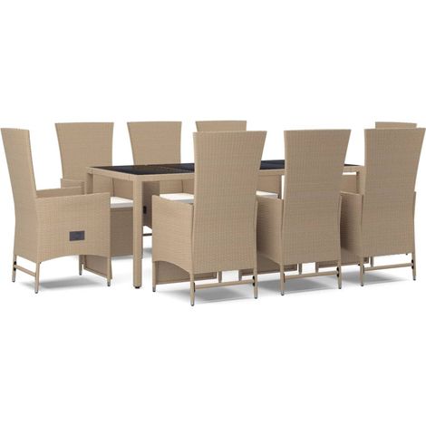 Maison Exclusive - Set da Pranzo da Giardino 9 pz con Cuscini Beige in Polyrattan (1/5)