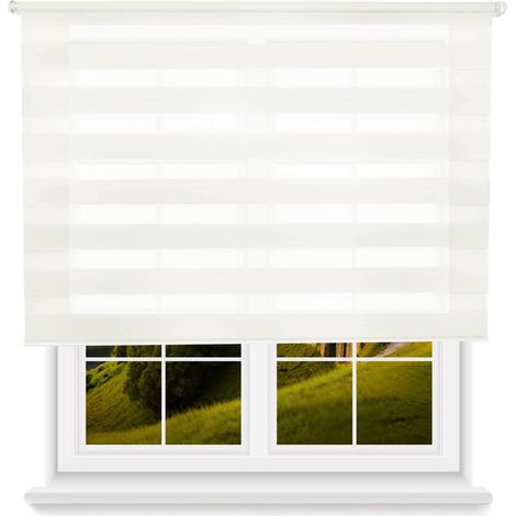WellHome Estor enrollable noche/dia con cadena PVC, 180x130cm Blanco roto (1/5)