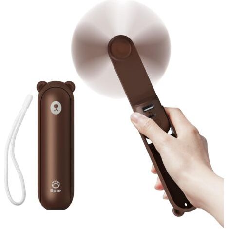 Ventilateur portatif avec batterie externe 4500 mAh, autonomie maximale de 46 heures, ventilateur de poche portable à piles ou ventilateur personnel pliable alimenté par USB-marron-1 pièce (1/5)