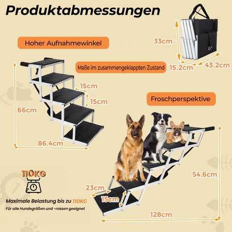 Rampa plegable de aluminio para perros, 5 peldaños antideslizantes, 110 kg HAVRYA (1/5)