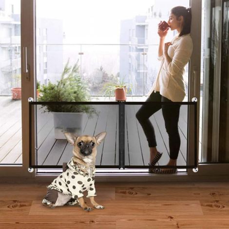 Grille De Sécurité Pour Animaux - Filet Rétractable En Maille Polyester - Pour Portes Escaliers Intérieurs - Noir - 180 X 70 Cm Et 90 X 70 Cm (1/5)