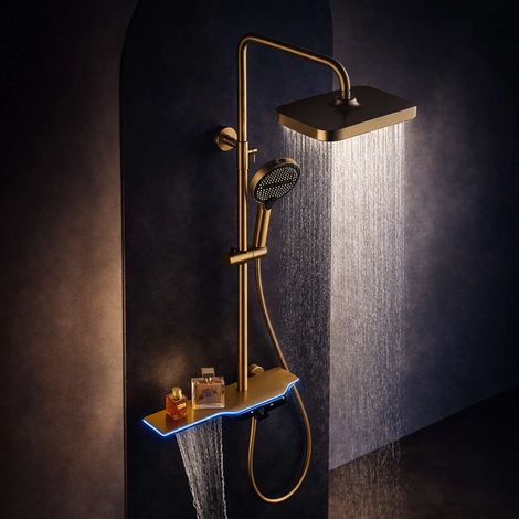 Colonne de douche led thermostatique dorée brossé, Mexico