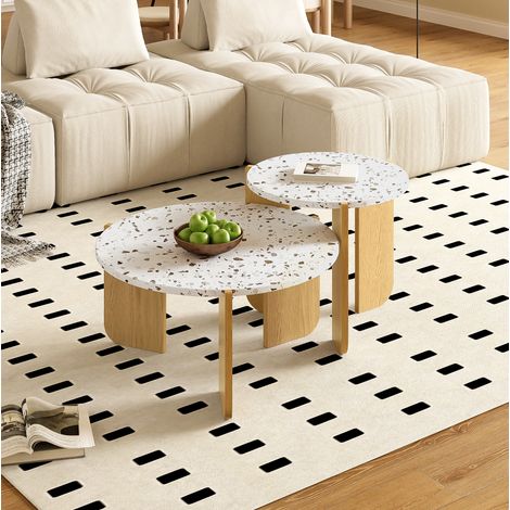 MEUBLIV Mesa de centro 70x70x35 cm blanca y madera, 2 piezas encajables para salón y balcón (1/5)