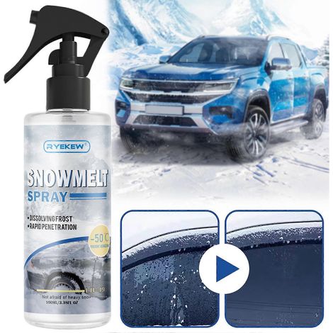 Spray déneigeant à action rapide 100 ml pour pare-brise de voiture, efficace contre le gel nocturne, élimine le givre, la glace et la neige et protège (1/4)