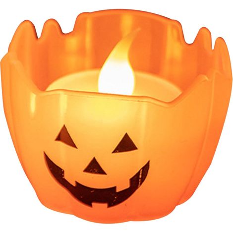 LED-Kerze (generisch) – Kürbiskerze  Kürbis-Teelichter für Halloween  Batteriebetriebene, flammenlose LED-Kerzen  Orangefarbene Laternen für Halloween-Dekorationen (1/4)