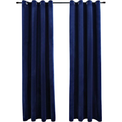 vidaXL Blackout Curtains with Rings 2 pcs Velvet Dark Blue 140x225 cm
