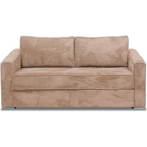 Canapé 4 places convertible express en velours côtelé taupe - Couchage 160 cm - Matelas 14 cm LORETO (1/4)
