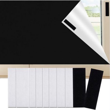 Tissu occultant pour fenêtres de toit - Protection solaire - Film occultant - Sans perçage - Avec bandes adhésives pour fenêtres - 150 x 200 cm - Avec fermeture velcro - Noir (1/5)